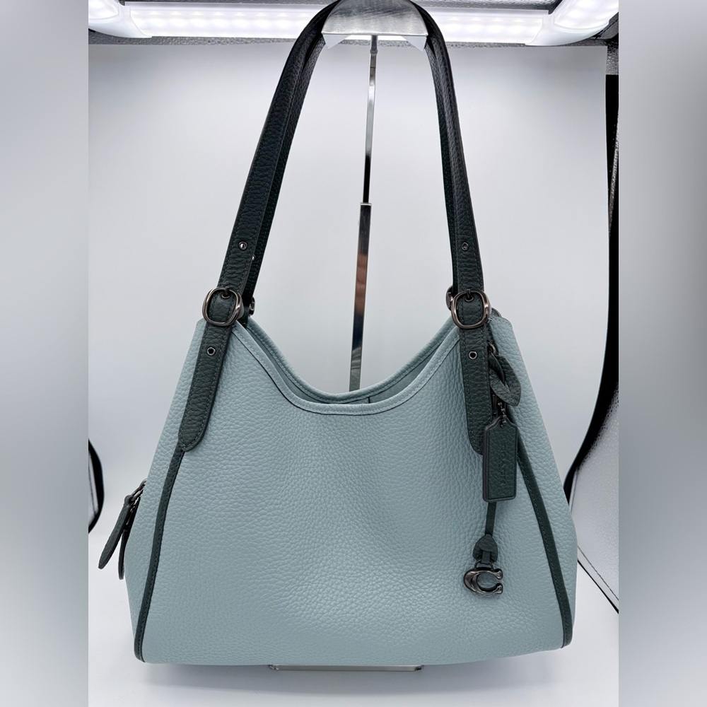 Coach Lori Shoulder Bag Wristlet Set Sage Aqua Pebble Leather Pewter C6627 - Picture 2 of 14